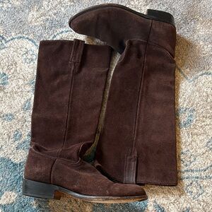 Rare Frye Dk Brown Suede Pull on Knee-High Boots